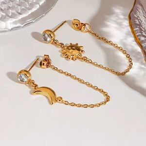 Boho Celestial Sun & Moon Mismatching Drop Earrings‎ Waterproof Hypoallergenic